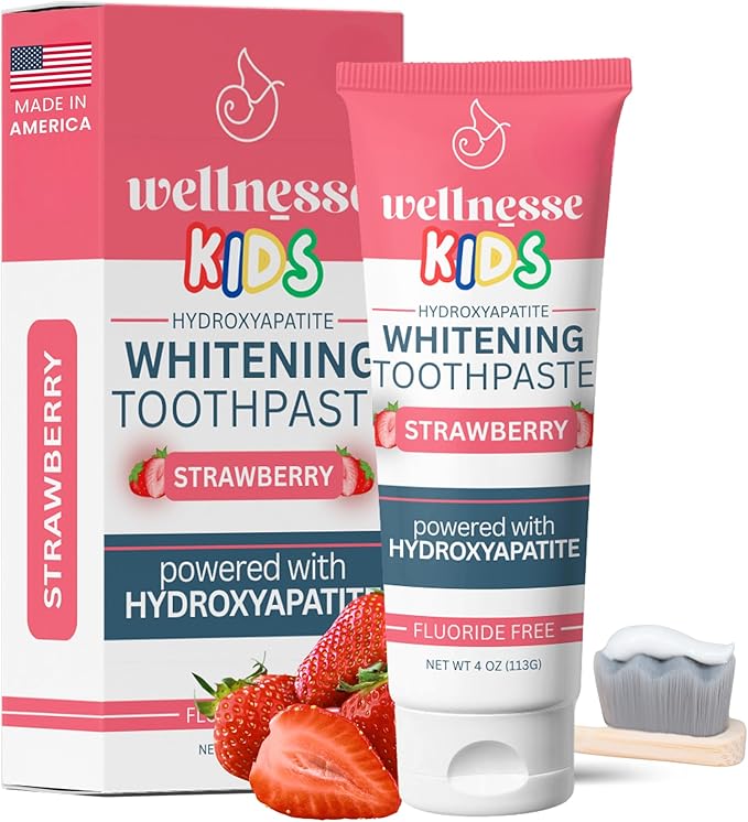 Wellnesse Kids Hydroxyapatite Toothpaste with Xylitol - Fluoride Free Toddler & Kid's Natural Toothpaste, Freshens Breath,...