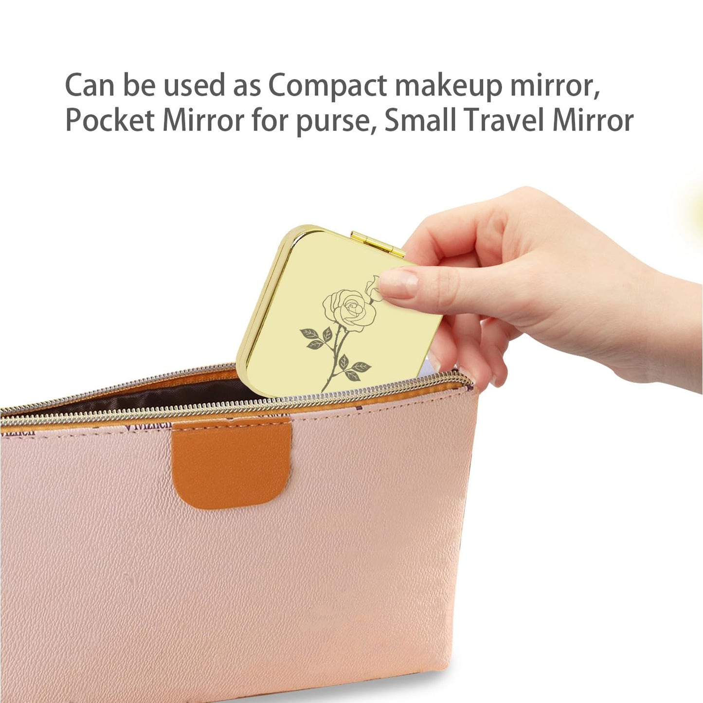 PDOZV Small Compact Mirror, Gold Square 2.8     2.8    Metal Frame Double Sided 1X/2X Mirror for Purse Can be Used as Gifts for