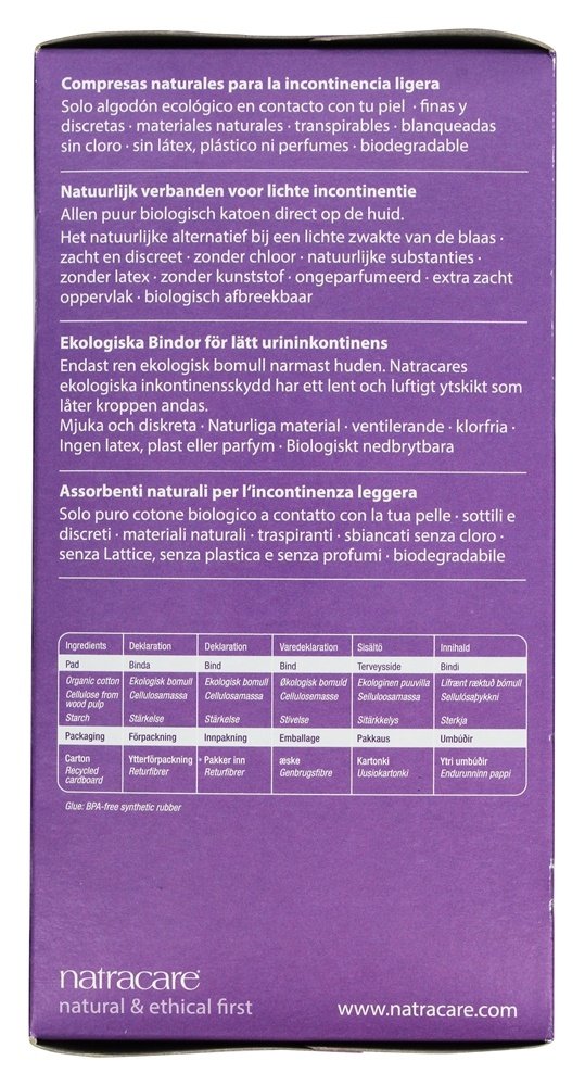Natracare Dry & Light, Slim, Natural and Absorbent Pads with Organic Cotton Cover for Light Urinary Incontinence (6 Pack, 120 Pads Total)