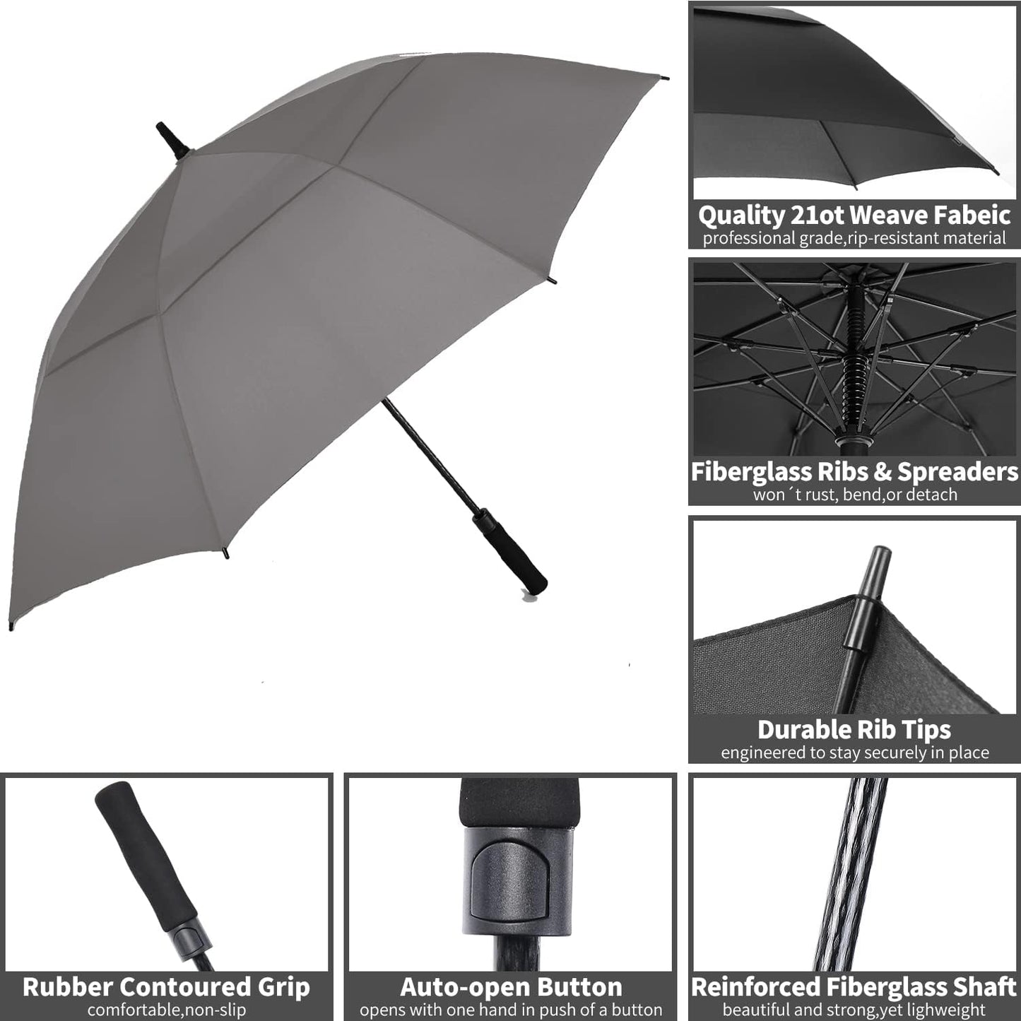 MRTLLOA Extra Large Golf Umbrella, 54/62/68/72 Inch Automatic Open, Oversize Double Canopy Vented Windproof Waterproof Sports Umbrellas for Rain
