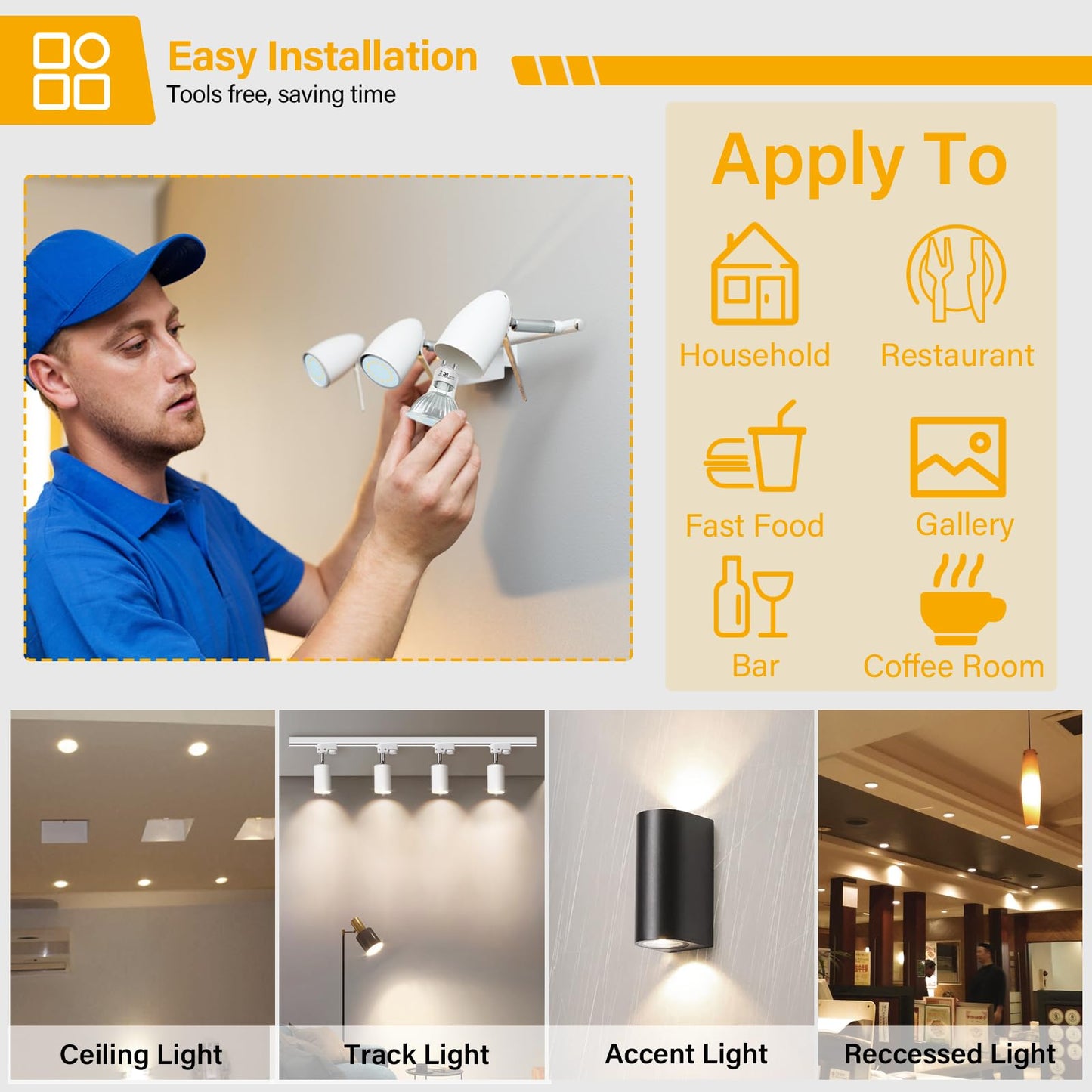 Gu10 Led Light Bulbs  50 Watt Halogen Equivalent  4000K Natural White Gu10 Bulb Replacement For Track&Recessed Lighting  4W 450 Lumens Led Bulbs For Kitchen  Range Hood  Living Room  12-Packs