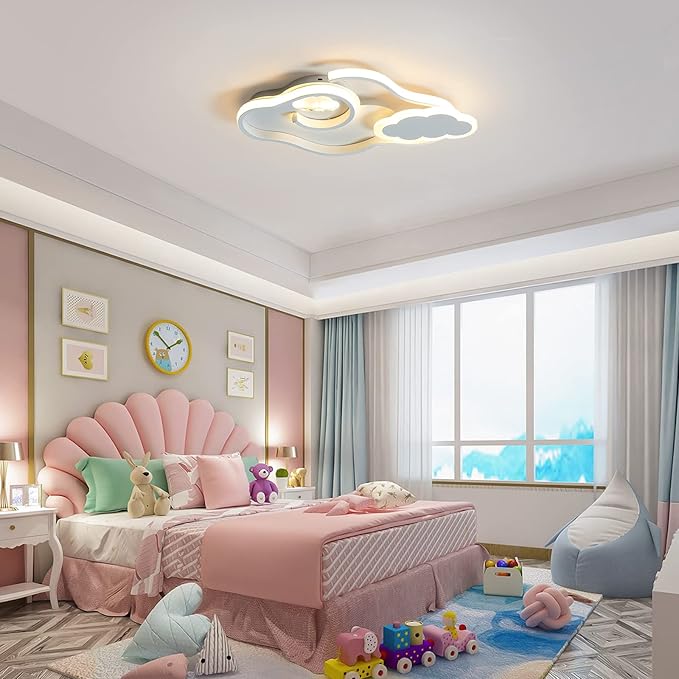 Tioolo Modern LED Ceiling Light Dimmable Cloud Ceiling Lights Flush Mount Acrylic Ceiling Lamp with Remote Creative Cartoon Ceiling Lighting Fixture for Boy Girl Room Bedroom Living Room 42W/White