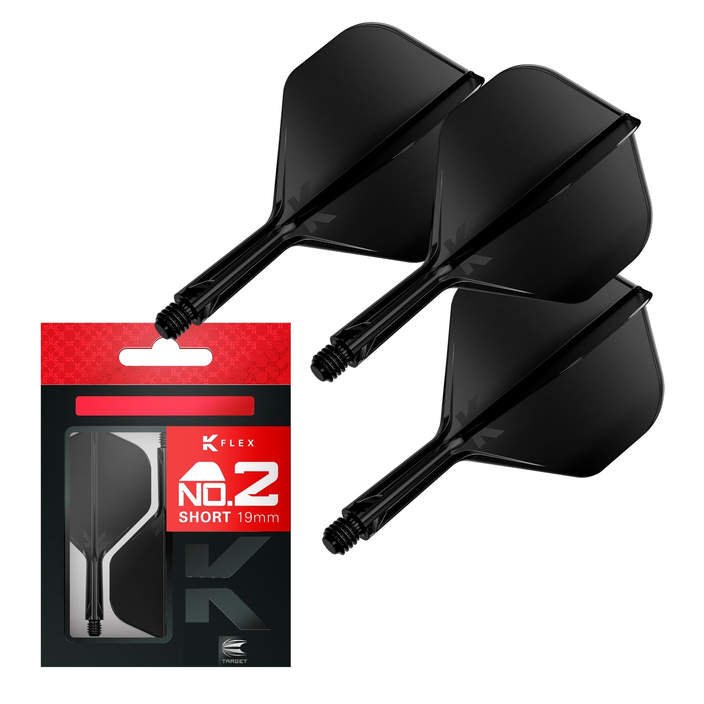 Target Darts K Flex Integrated Dart Flights And Shafts  No.2 Black (Short) | Pack Of 3 K-Flex - No2  Kflex All In One Moulded Dart Flight & Stem | Professional Dart Accessories