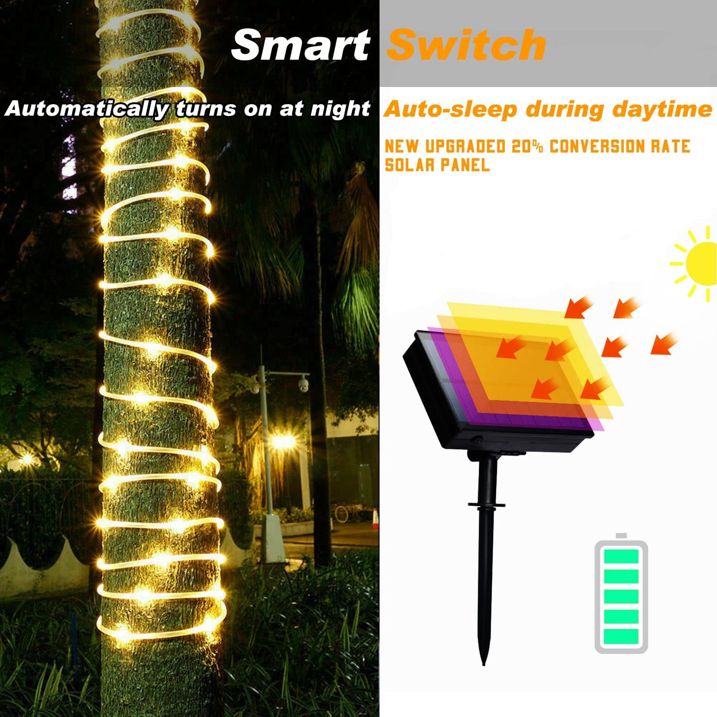 LairtPOW Solar Outdoor Lights 100 LED 3 Pack, Warm White, IP65 Waterproof for Garden, Party, Home, Wedding, Christmas, Halloween Decor