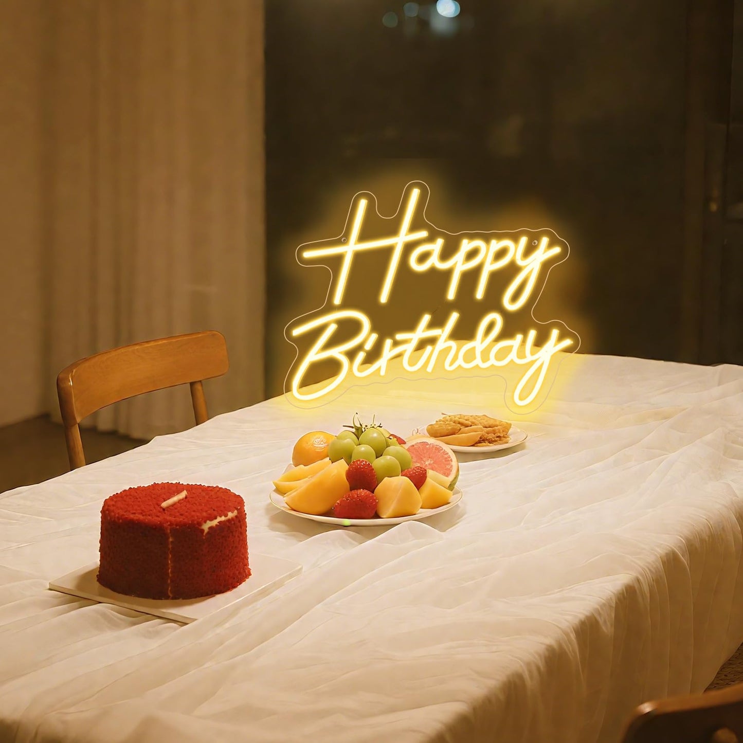 Happy Birthday Neon Sign for Backdrop, LED Happy Birthday Light Up Sign, USB Powered Dimmable Neon Light for Birthday Party Decorations Wall Decor, Warm White