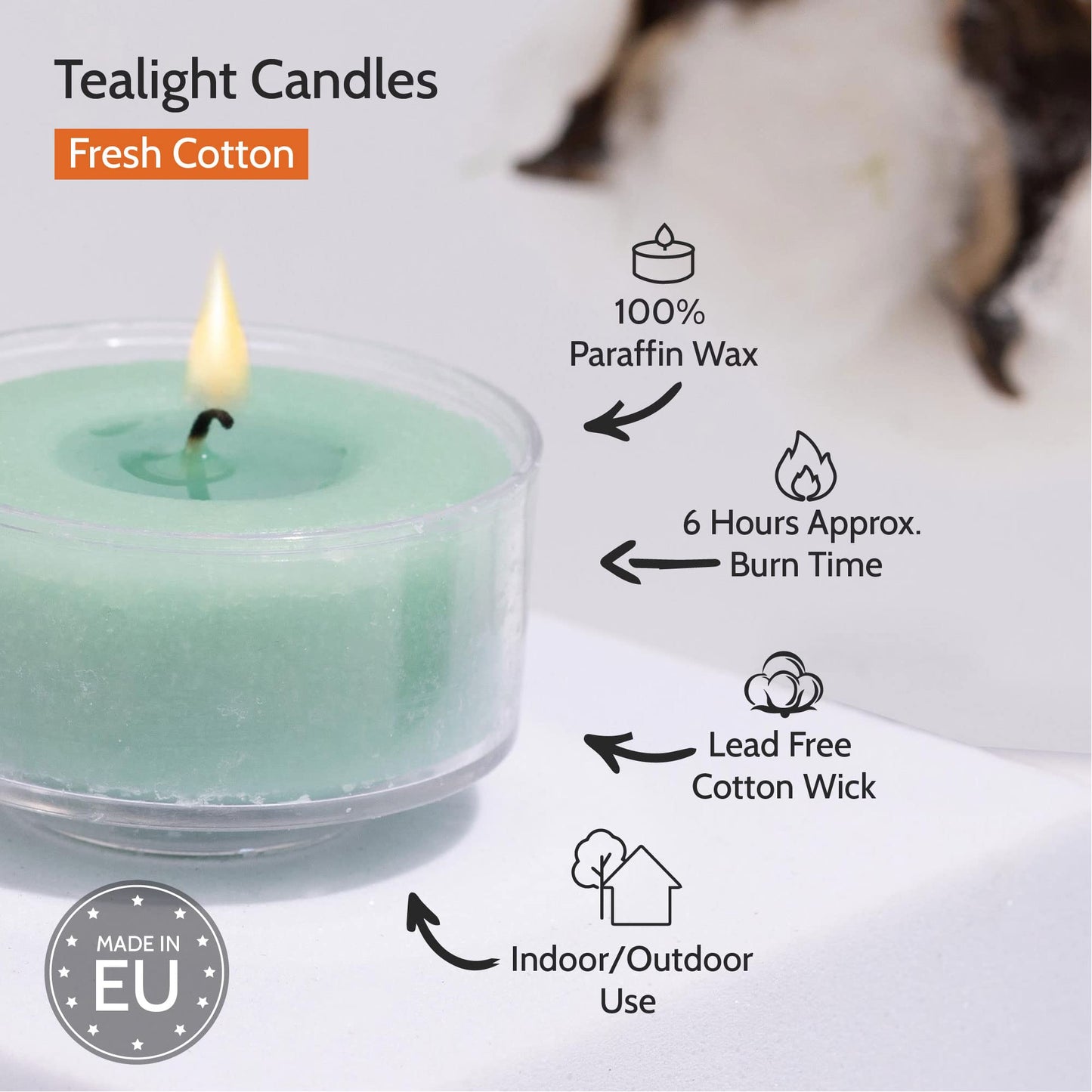 Hyoola Scented Tealight Candles - Fresh Cotton - 6 Hour Burn Time - 15 Pack - Clear Cup - 1.9 Inch