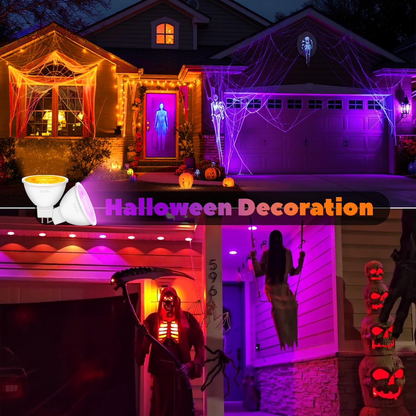 Dorillo Mr16 Purple Led Light Bulbs 6 Pack  6W (50W Equivalent)  Gu5.3 Bi-Pin 12V  Non-Dimmable  38 Beam  Halloween Decorative Lighting For Landscape  Patio  Path
