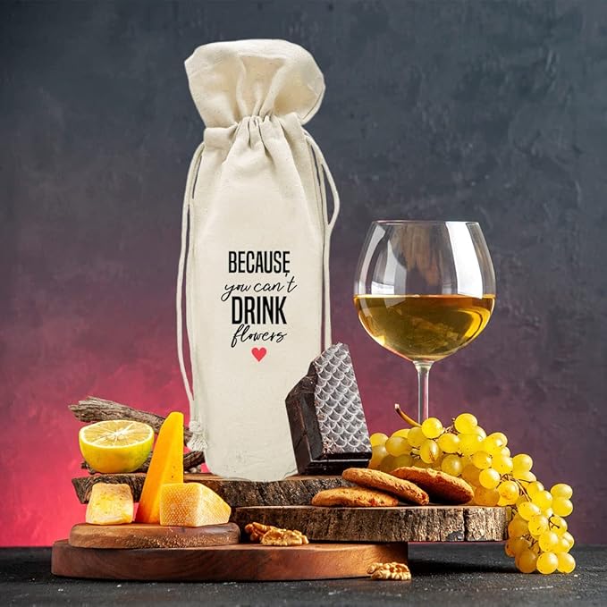 Andaz Press Mothers Day Wine Bag, Because You Can't Drink Flowers, Mothers Day Wine Bottle Cover, Mother's Day Gifts, Canvas Wine Gift Bag Champagne Bottle Bag Wine Bags For Wine Bottles Gifts 1-Pack