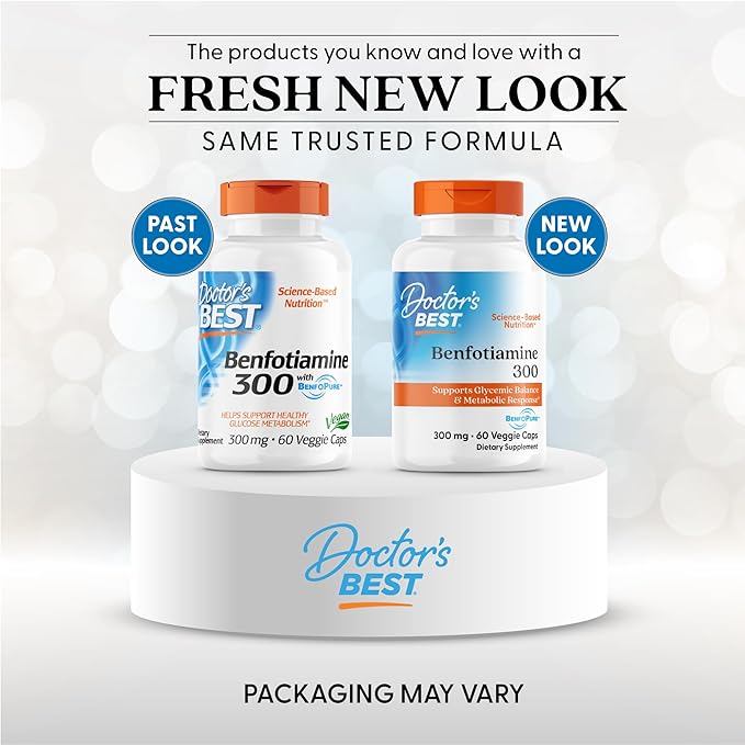 Doctor's Best Benfotiamine 300 with BenfoPure, Helps Maintain Healthy Glucose Metabolism, Non-GMO, Vegan, Gluten Free, Soy Free, 300 mg, 60 Veggie Caps