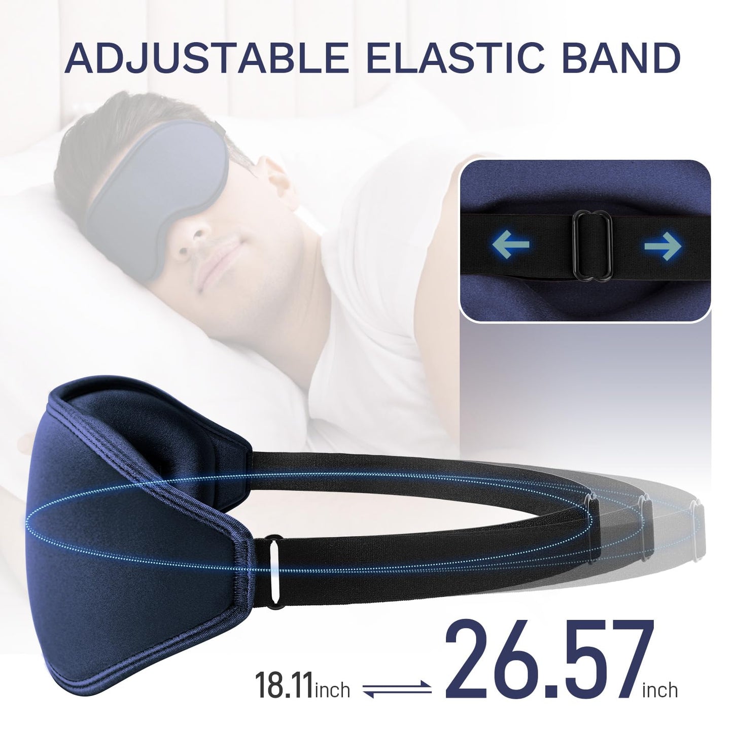 99% Fully Block Out Light Eye Sleep Mask, 3D Deep Contoured Eyes Cover Zero Pressure, Long Lash Extension Eyes Mask with Adjustable Straps for Sleeping Travel Home Nap Rest Women Men (Dark Blue)