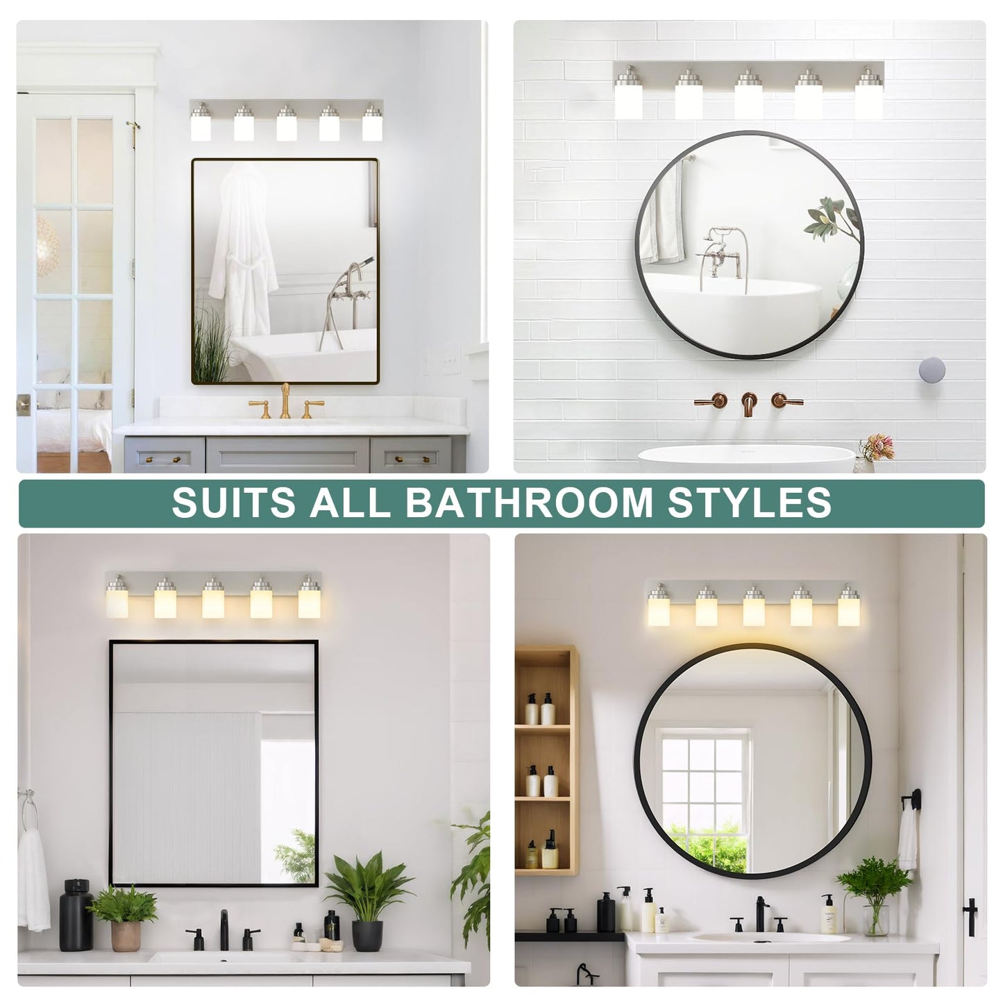 Izorro Bathroom Vanity Light Fixture  5-Light 36 Inch Brushed Nickel Bathroom Light Fixtures Over Mirror  With White Glass Shade  Modern Farmhouse Vanity Lights  Rustic Restroom Lighting Fixtures