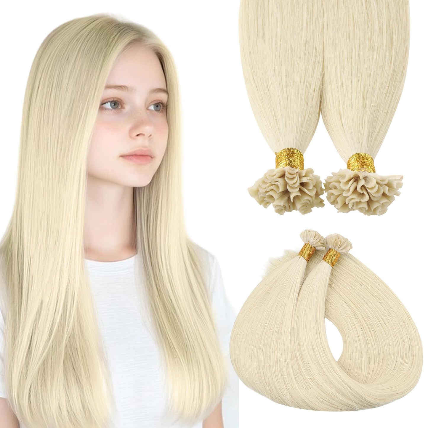 MAXITA U Tip Hair Extensions Human Hair, Platinum Blonde Hair Extensions Real Human Hair, 50g/50 Strands/Pack, 18 In Virgin Huma