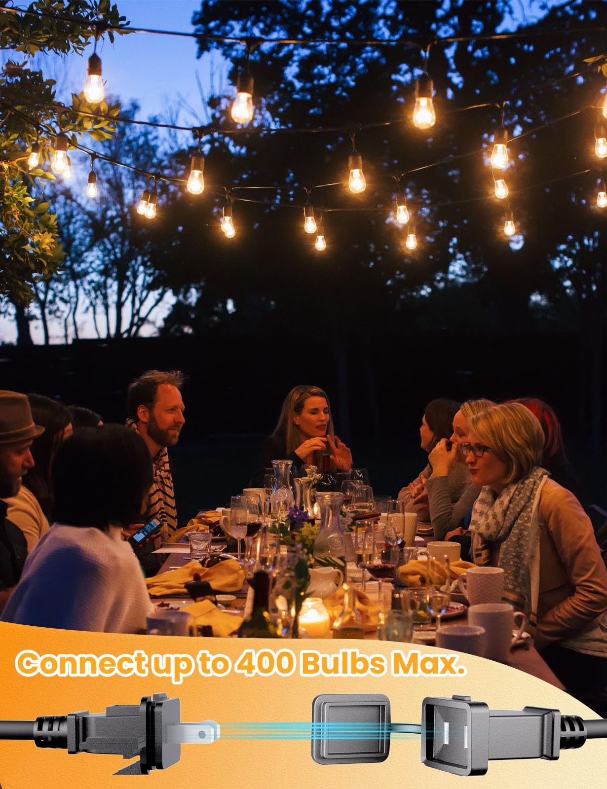 Svater Outdoor LED String Lights, 25FT, 9 Shatterproof Bulbs, Dimmable, IP65 Waterproof, Warm White, Model ILE26-1802508