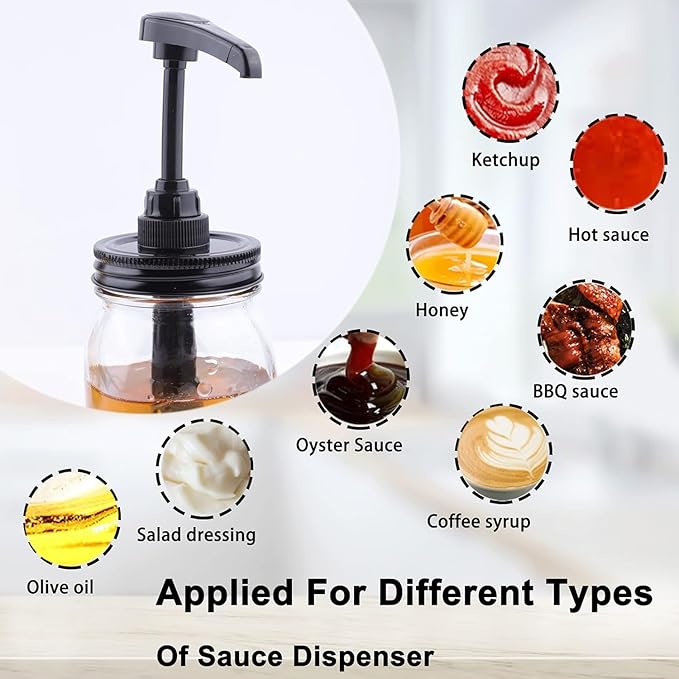Glass Syrup Sauce Bottle with Dispenser Pump 16 Oz Mason Jar Honey Coffee Syrup Condiment Container Food Grade Airtight & Leak-Proof -2 Set