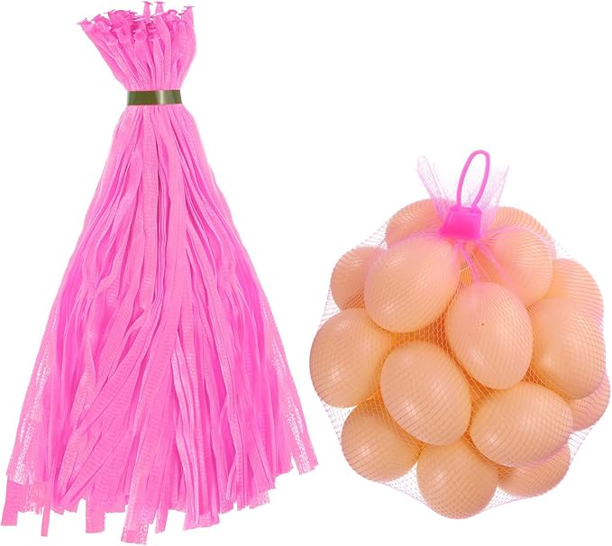 uxcell 100Pcs Reusable Produce Mesh Bags, 40cm Mesh Nylon Netting with Loop-Style Closures, Stretchable Egg Hatching Bags for Fruit Vegetable Storage, Pink