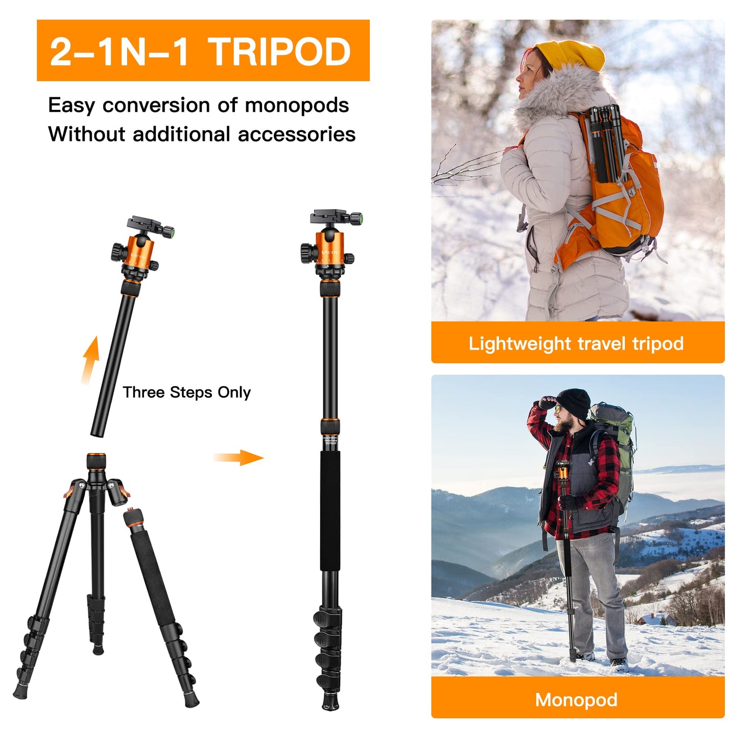 82" Tall Camera Tripod Heavy Duty, Victiv Aluminum DSLR Tripod Monopod for Photography Travel, Professional Camera Stand for Spotting Scope Telescope Binocular