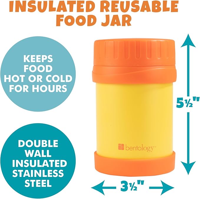 Bentology Stainless Steel Insulated 13oz Lunch Jar for Kids- Large Leak Proof, thermos Storage Keeps for Hot or Cold Food, Soups, Liquids w Wide Mouth- BPA Free for Back to School Lunch Boxes, Bags