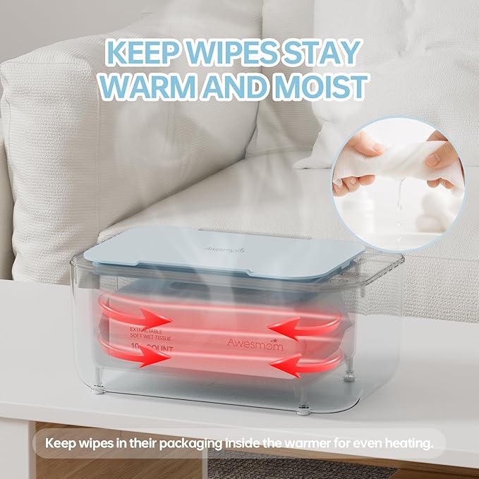 Wipe Warmer for Babies, Adult, Adjustable Temperature, Silent Heating, Large Wipe Holder with Constant Warmth –Blue