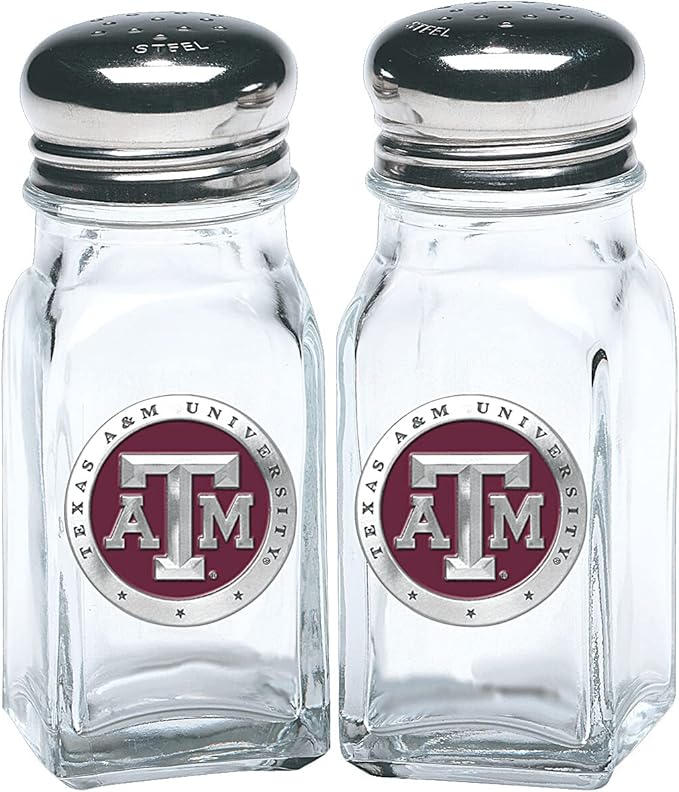 Heritage Pewter Texas A&M Salt and Pepper Shaker Set of 2 Bottles | Expertly Crafted Pewter Glass
