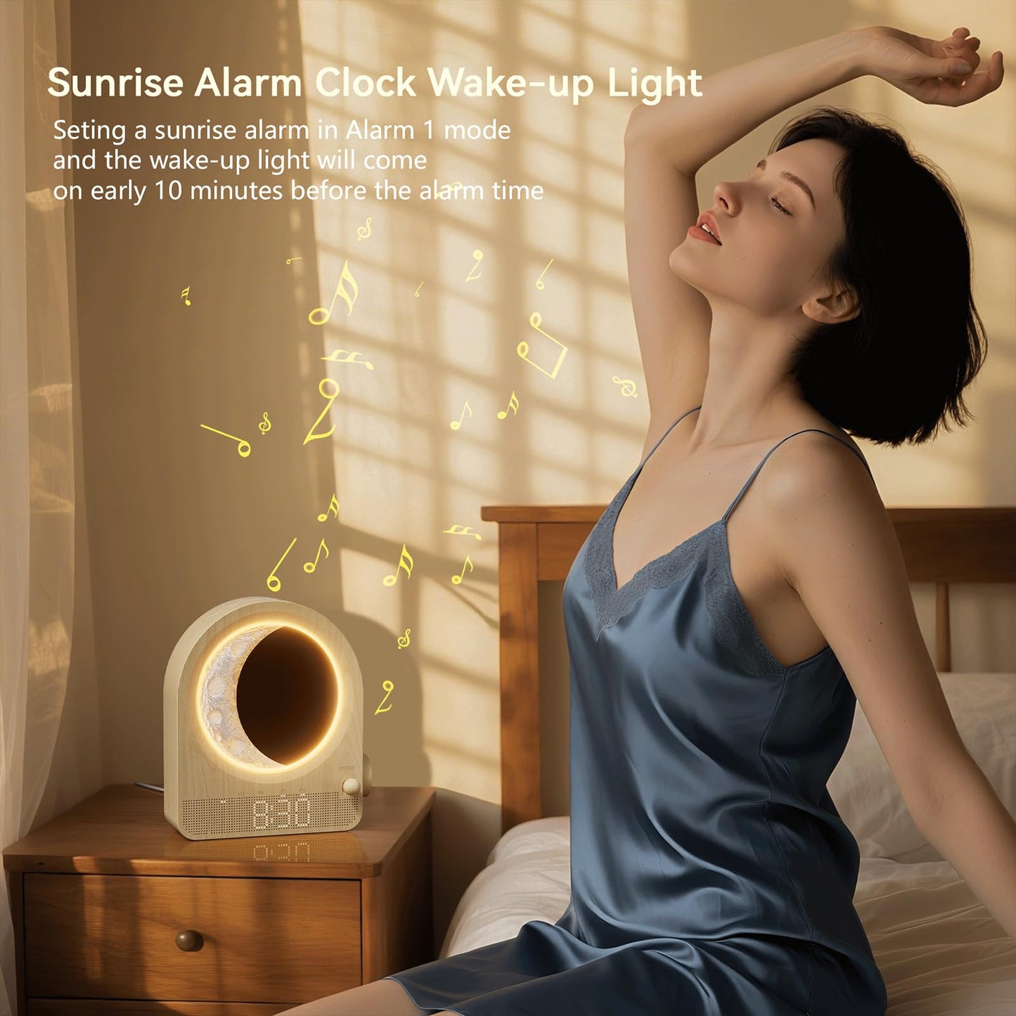 Blonbar Sunrise Alarm Clocks For Bedrooms  Stepless Dimmable Moon Lamp Dual Alarm Clock Wake Up Light With 12Levels Volume For Heavy Sleepers  10 Natural Sounds With Timer  Gifts For Women