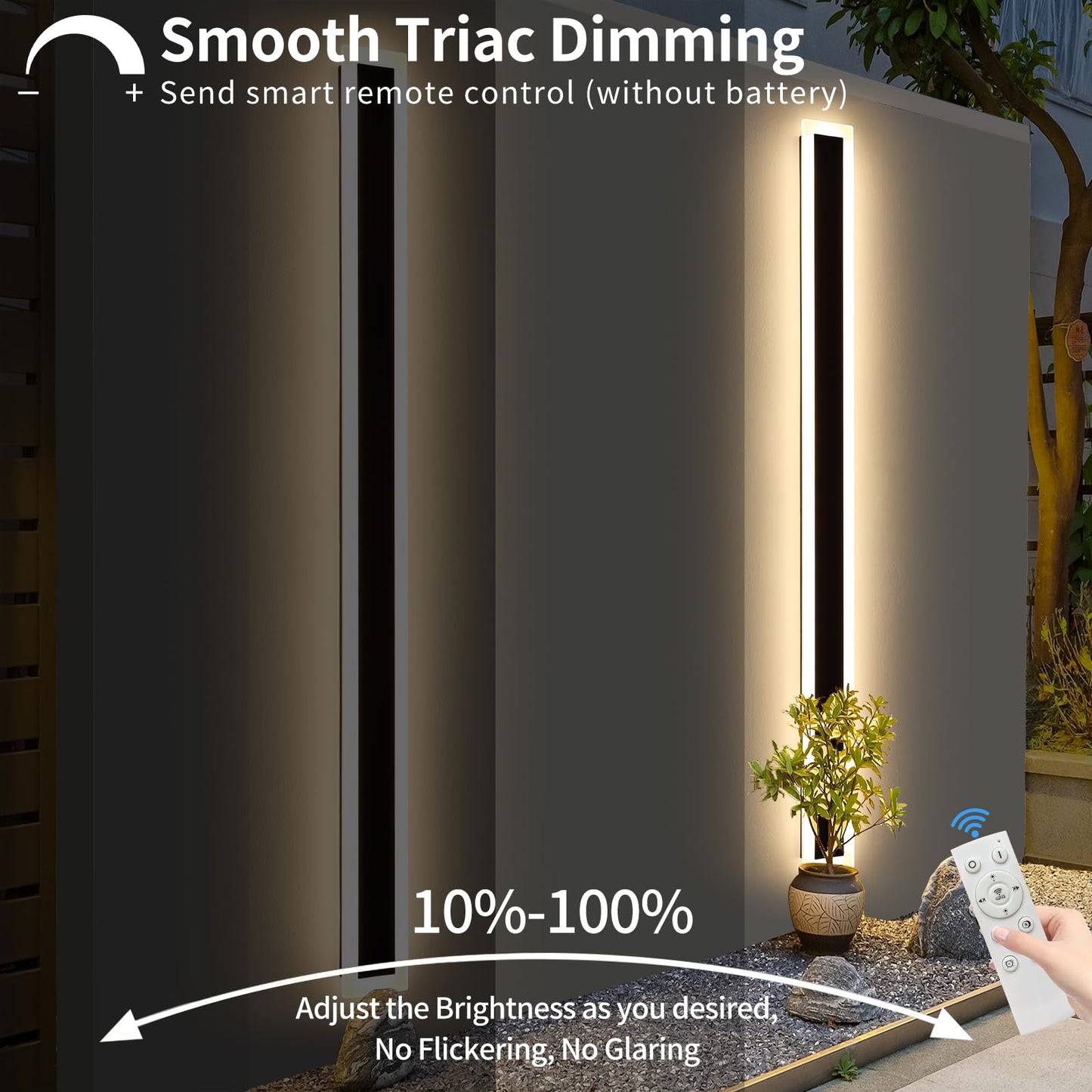 Upgrade Widened 2 Pack 71Inch Long Outdoor Wall Light  Dimmable 3000K-6000K  Modern Exterior Wall Sconces  Ip65 Waterproof  60W  Black Led Wall Mount Light For House  Yard  Garden With Remote Control