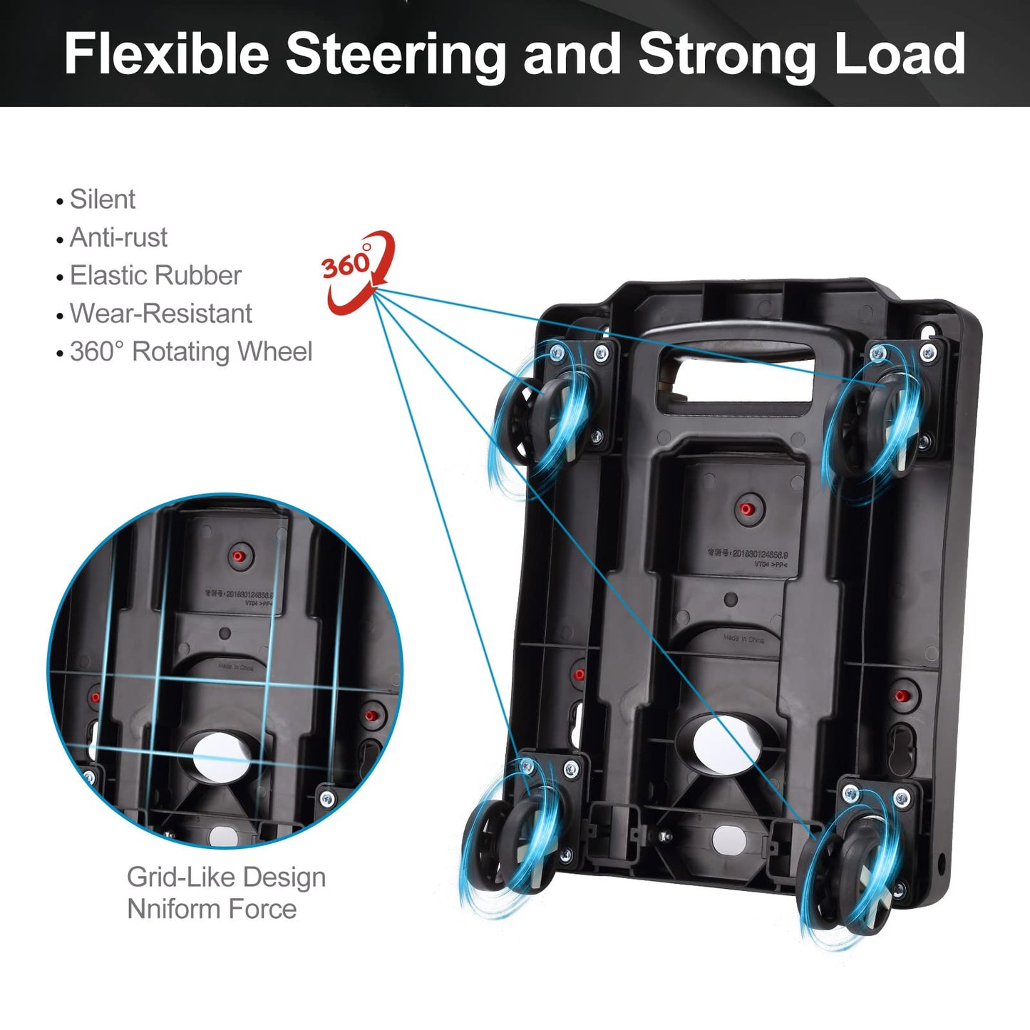 Folding Hand Truck Lightweight Hand Truck Dolly Foldable,Luggage cart with 4 Rotate Wheels, Utility Cart with Adjustable Handle,Collapsible Dolly for Moving