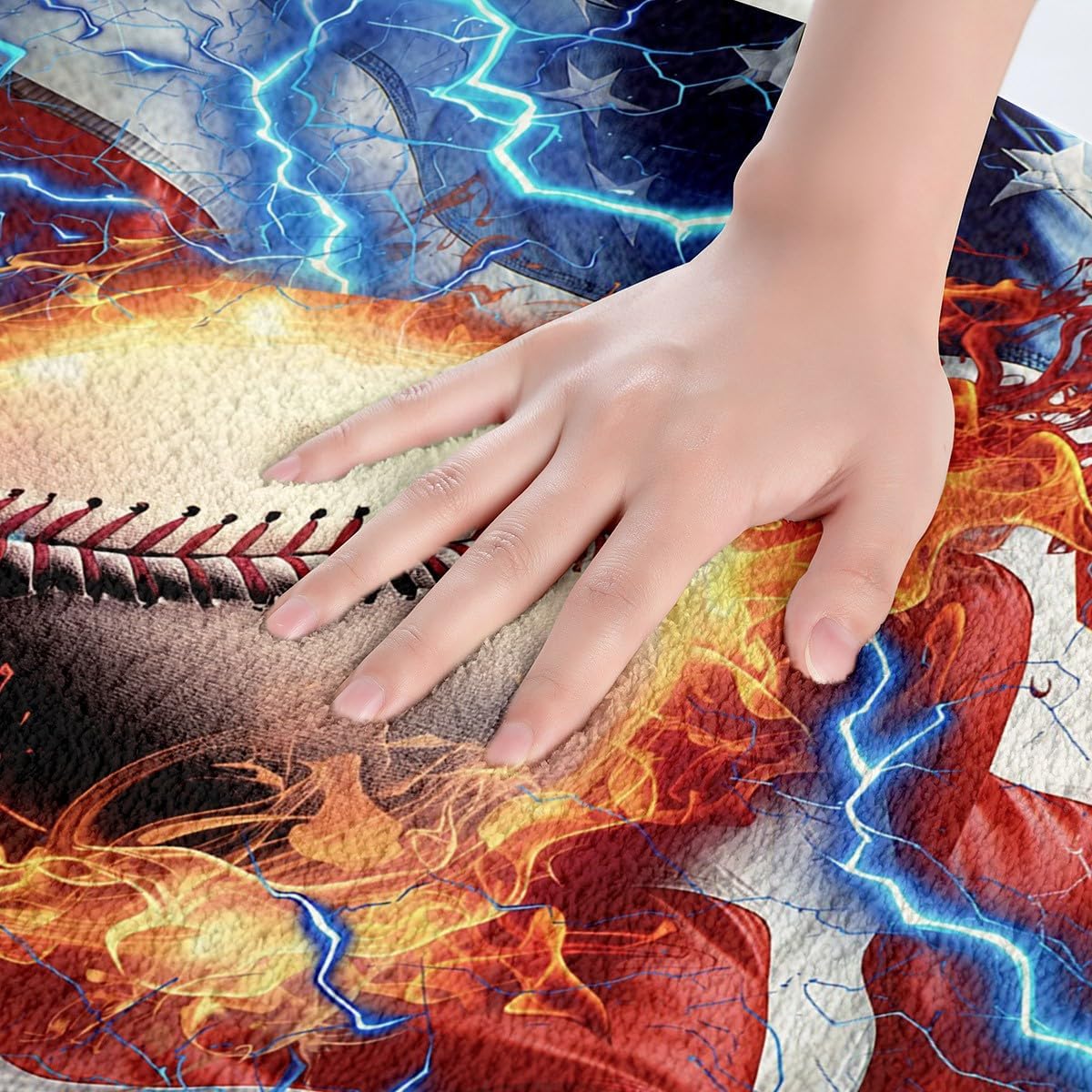 Feelyou 3D Baseball Soft Fleece Door Carpet American Flag Polyester Bath Rug for Kids Boys Girls Fire Ball Sports Non Slip Bath Mat Retro USA Flag Bathroom Floor Indoor Doormat,20x32 Inch