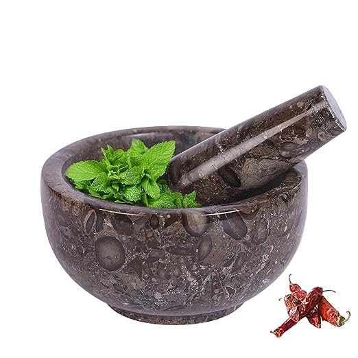 Exquisite Marble Mortar and Pestle Set - Your Ultimate Kitchen Essential for Grinding Spices, Making Guacamole, Salsa, Pesto, and Crushing Pills (Oceanic, Bowl Shape (5"))