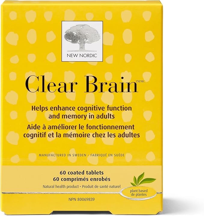 New Nordic Clear Brain Tablets, Supports Normal Cognitive Health and Memory, with Green Tea and Walnut, Swedish Made, 60 Count (Pack of 1)