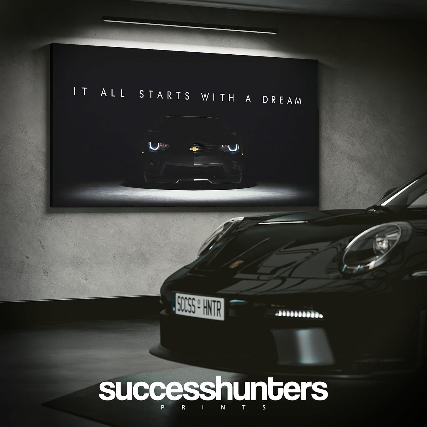 Motivational Wall Art for Office, Super Car Art Canvas, Inspirational Automotive Decor for Camaro Sportscar Lovers, Motivational Wall Decor for Office and Home, Inspiring Car Poster (48 X 24 in)