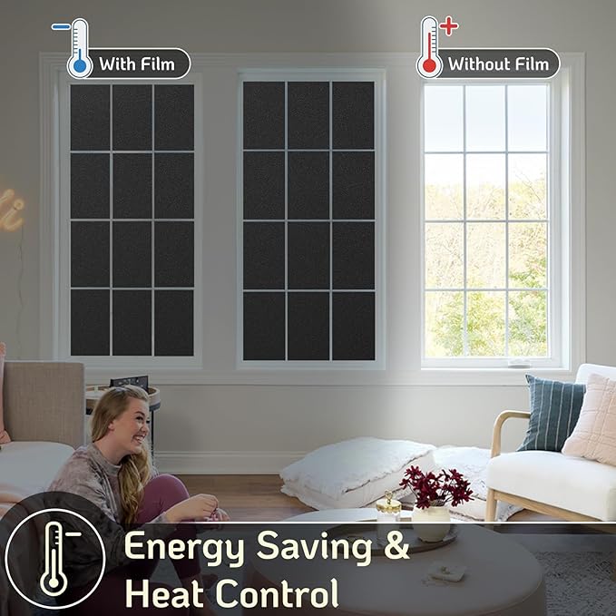 LUTE Blackout Window Film, Sun Light Blocking Frosted Privacy Cling for Glass, Darkening Window Tint for Day Sleep Black Out Shades, UV Blocking Static Cling Blackout Cover, 23.6" x 118.1"