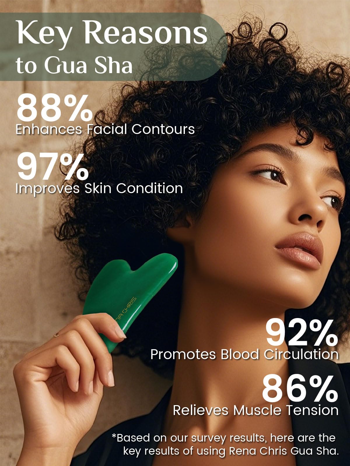 Rena Chris Gua Sha Facial Tools: Natural Jade Stone Guasha Tool for Face Acupuncture Therapy, Facial Massager for Jawline Sculpt