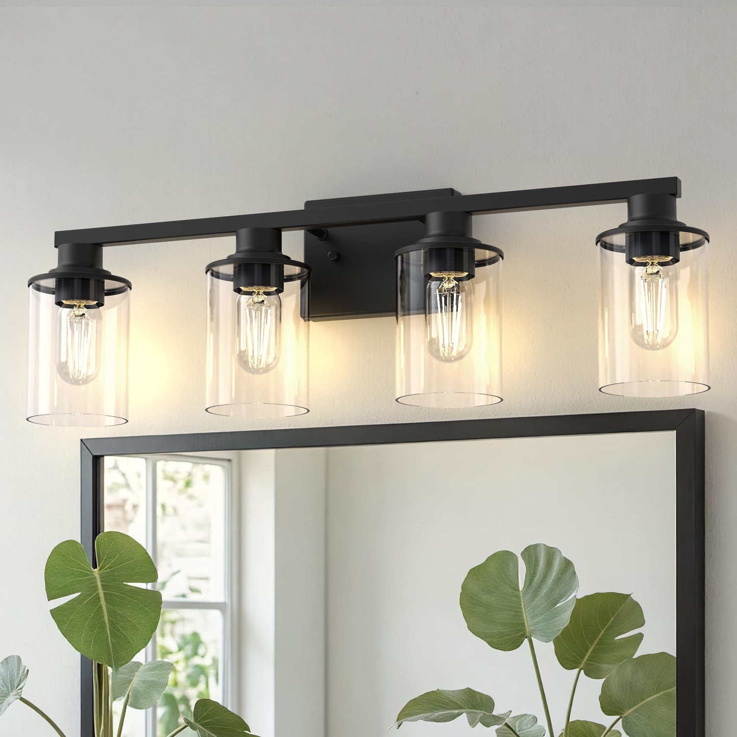 Doresshop Bathroom Light Fixtures  4-Light Matte Black Bathroom Lighting Fixtures Over Mirror With Clear Glass Shade  Vanity Lights For Hallway Living Room Bedroom