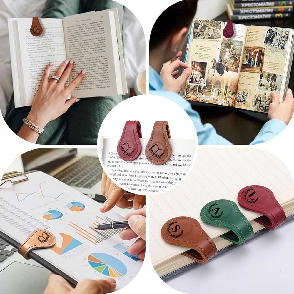 Personlized Magnetic Leather Bookmarks with Initials, Customized Book Marks Clip 26 Letters Bookmark for Reading Women, Men, Kids,Cute Book Markers Meaningful Gift for Book Lovers (Dark Brown, F)