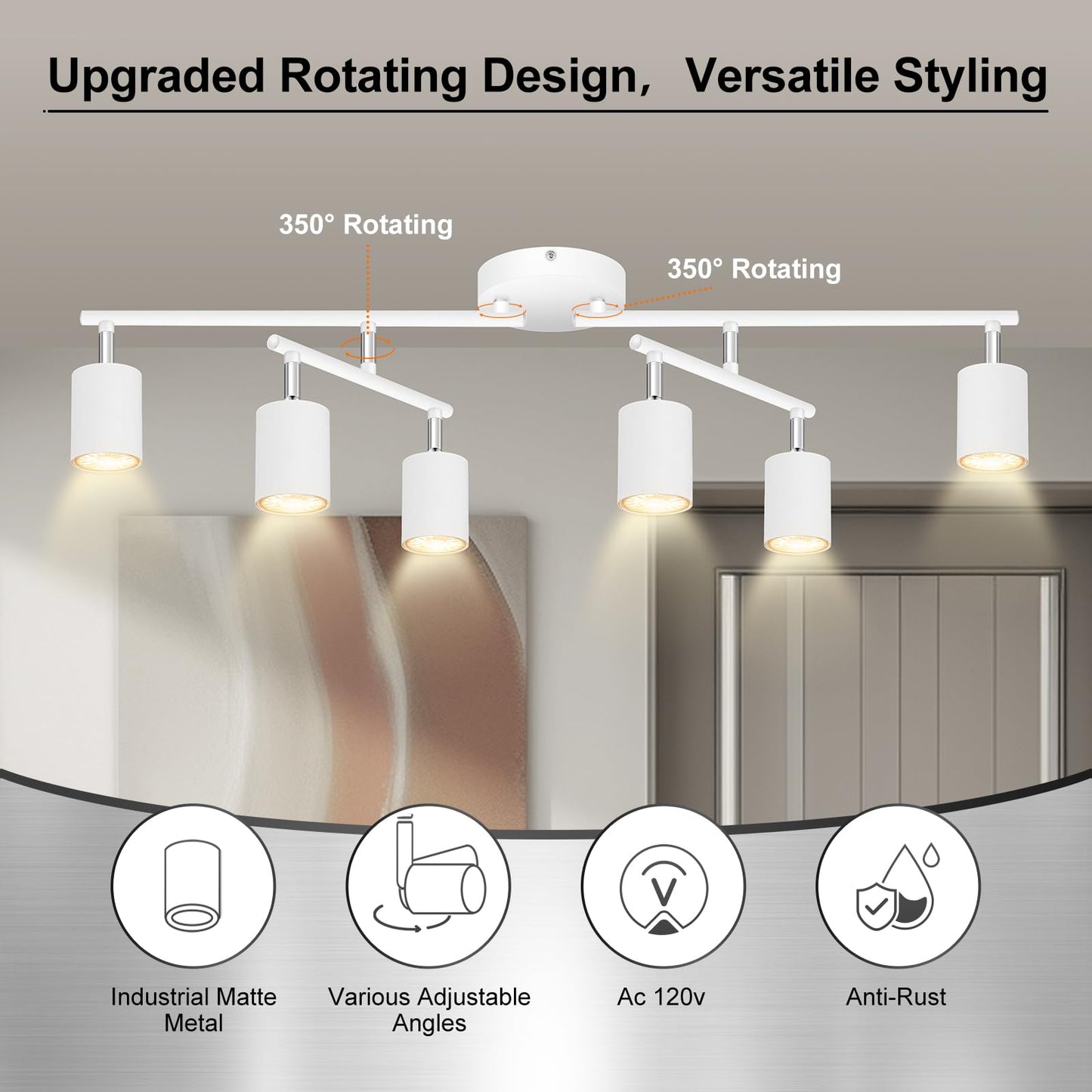 Auquee 6 Light Track Lighting Fixtures Ceiling  Matte White Kichen Track Lighting Fixtures With Rotatable Light Heads  Upgrade Light Poles  Modern Led Spot Lights For Kitchen/Hallway  No Gu10 Bulb
