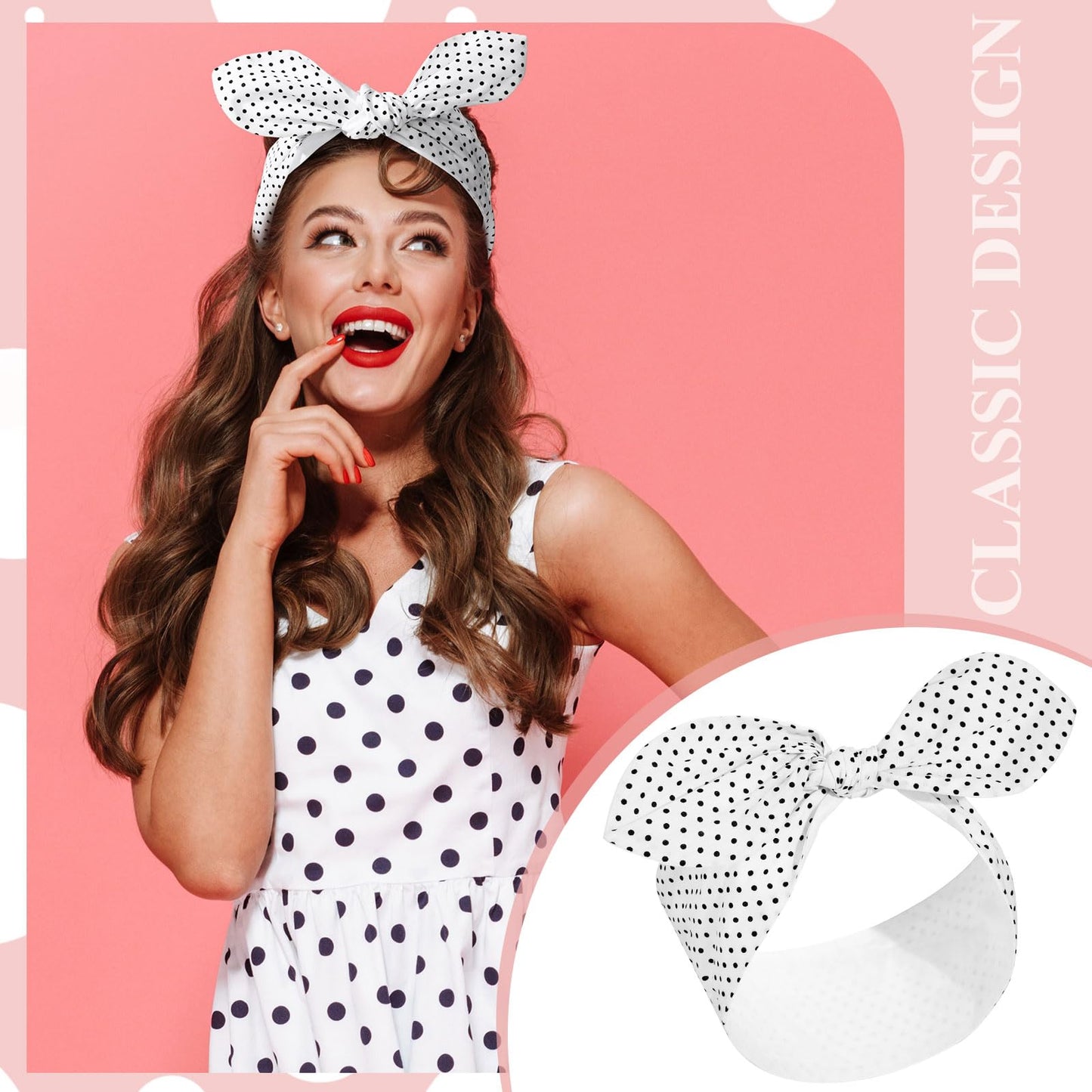 Hicarer 2 Pieces Polka Dot Headband Bandana Headband 50s Costume Hair Accessories Bows Wide Headwrap for Women and Girls(Red, Wh