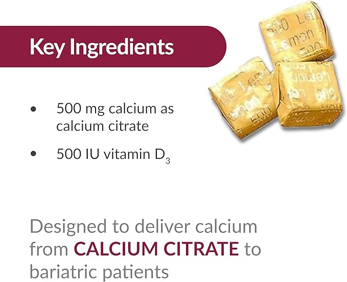 Bariatric Advantage Calcium Citrate Chewy Bites 500 mg - for Bariatric Surgery Patients - Vitamin D3 - Sugar-Free Chewable Calcium Supplement - Bariatric Chews - Assorted Fruit - 90 Count