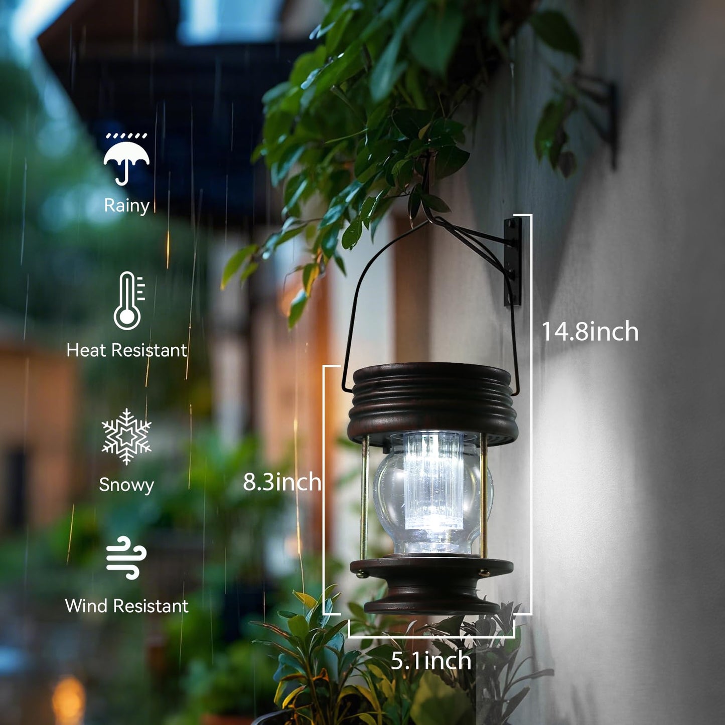 Pearlstar Solar Lantern - Hanging Outdoor Lights - 2 Pack Waterproof LED - Vintage Design - Small - White Lights
