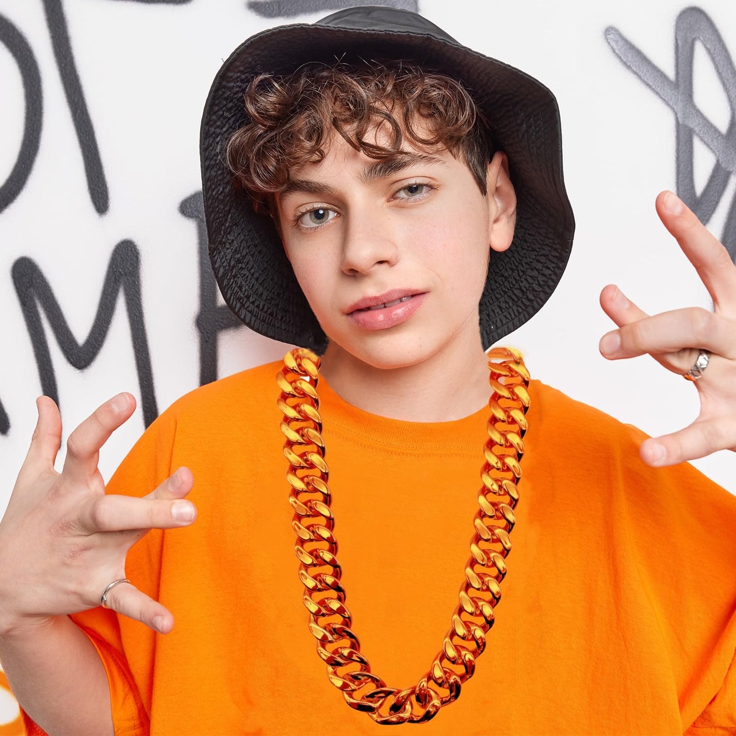 LCPQMZGH Plastic Hip Hop Chain Necklace, 80s 90s Costume Accessory, Men's Chunky Necklace, Big Chunky Gold Chain, 40, Orange