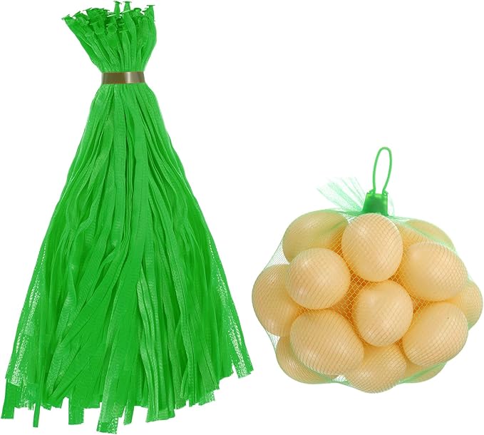 uxcell 100Pcs Reusable Produce Mesh Bags, 40cm Mesh Nylon Netting with Loop-Style Closures, Stretchable Egg Hatching Bags for Fruit Vegetable Storage, Green