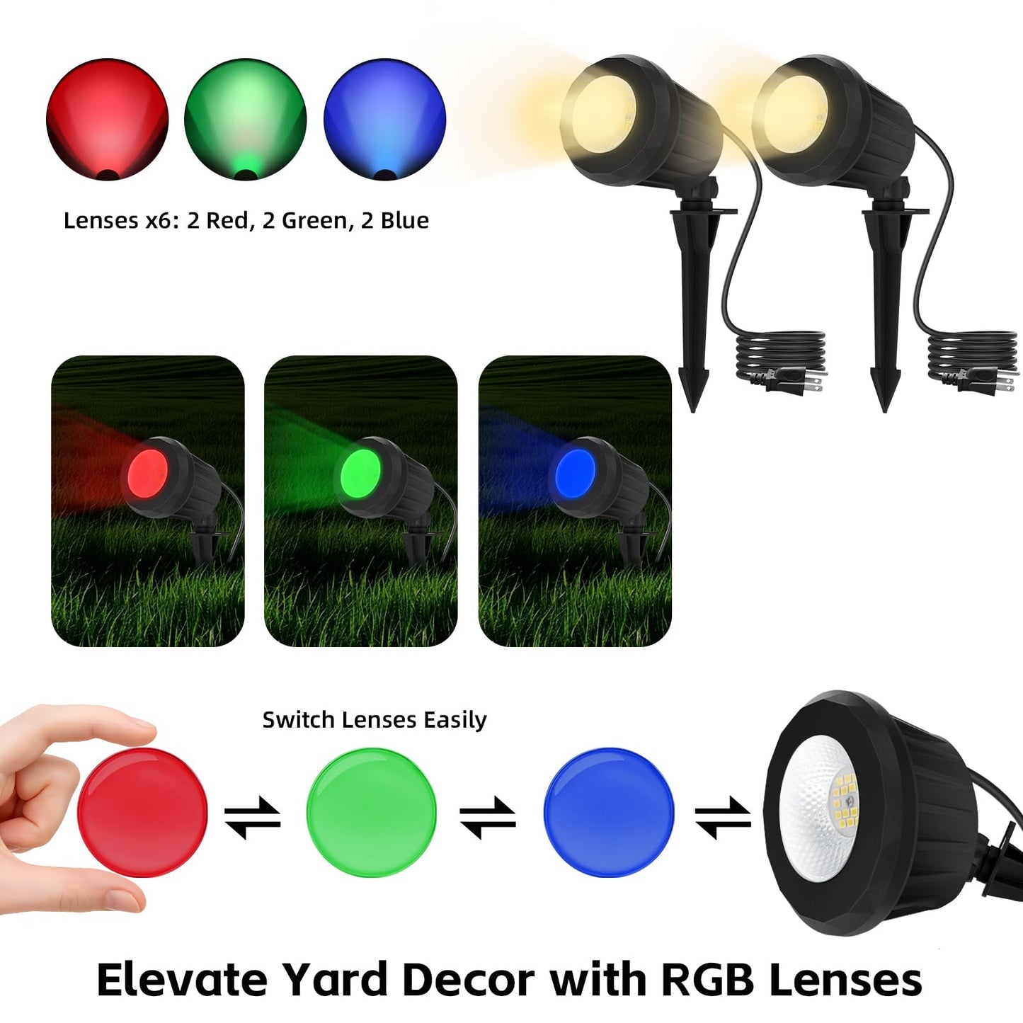 Holeva Halloween Spotlight Outdoor LED Lights, 2700K Warm White, IP67 Waterproof, 10W, 2 Pack, Black