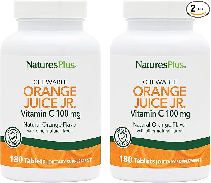Natures Plus Orange Juice Jr. - Pack of 2, 180 Chewable Tablets - 100 mg Vitamin C - Vegetarian, Gluten Free - 360 Total Servings