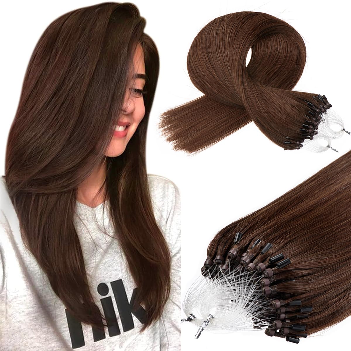 Kpvxxve Micro Bead Hair Extensions Real Human Hair Chocolate Brown Micro Link Hair Extensions Human Hair 18 Inch Micro Ring Huma