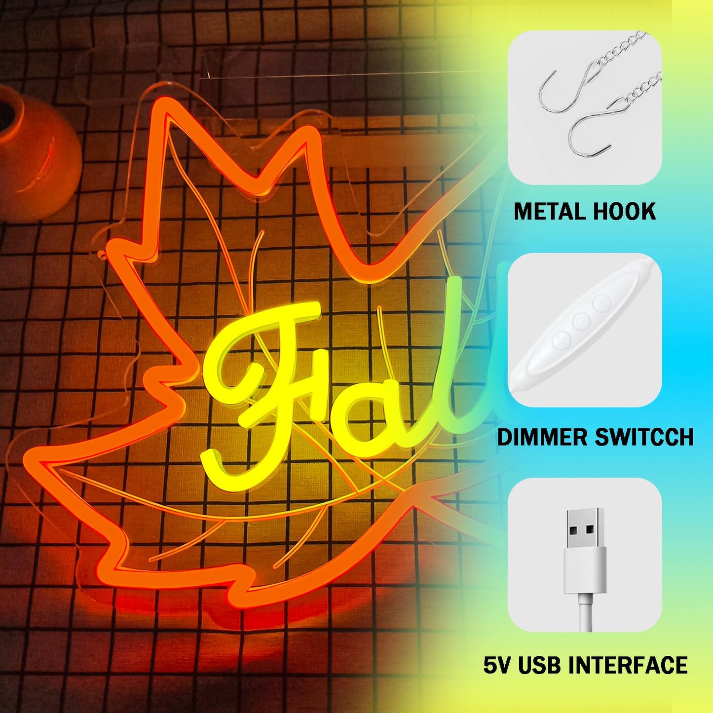 Fall Neon Sign Maple Neon Light For Wall Decor Dimmable Thanksgiving Neon Sign For Thanksgiving Autumn Theme Party Holiday Gift Lamp Decor