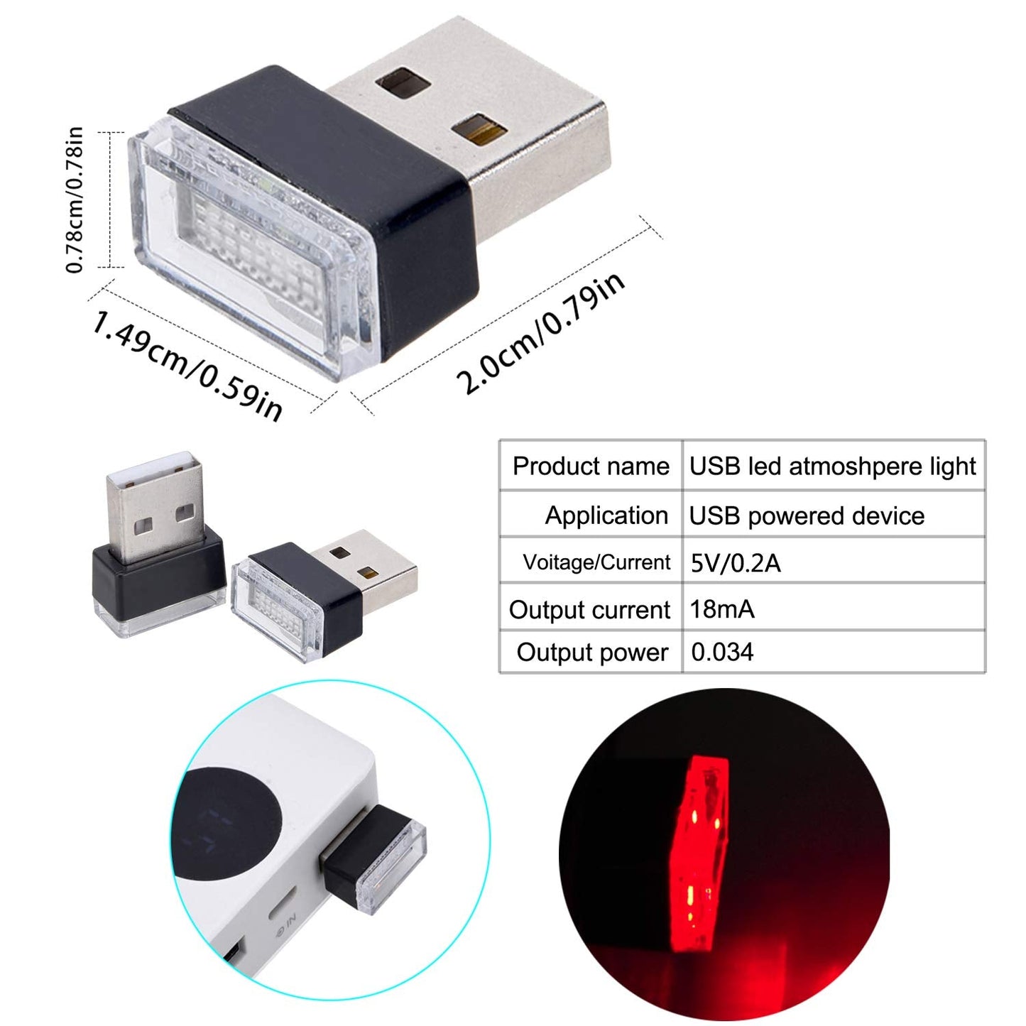 Febrytold Mini Usb Led Car Interior Lights - 2 Pcs Red Ambient Lighting, Model Fbd19120538