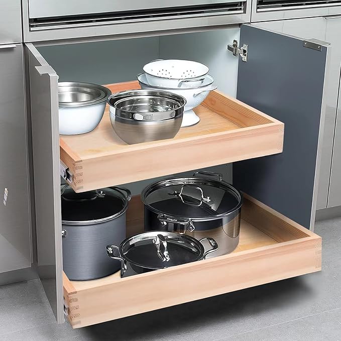 20”W x 21”D x 3”H Soft Close Slide Out Wood Drawer Organizer for Kitchen, (Cabinet Width>20.5 inches for Bottom Assembly, Width= 20 inches for Side Assembly)