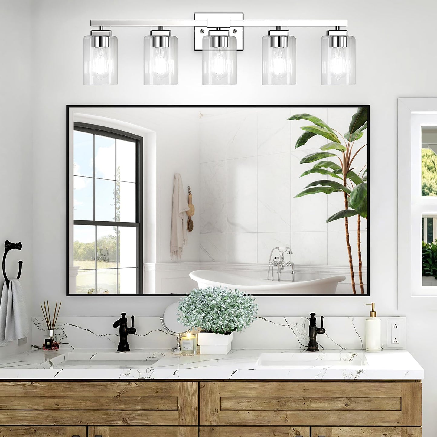 Beslowe 5-Light Bathroom Light Fixtures  Modern Chrome Bathroom Vanity Light  Bathroom Lighting Fixtures Over Mirror  Nickel Bathrom Wall Lamp  Wall Lights For Living Room Bedroom Hallway