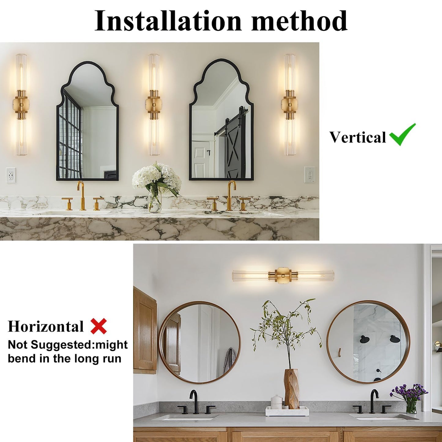 Gold Crystal Bathroom Wall Sconce Light Fixture Modern Bathroom Vanity Light 28.5In Brass Sconces Wall Lighting Linear Indoor Wall Sconce Light For Bedroom Hallway Staircase Living Room Dining Room