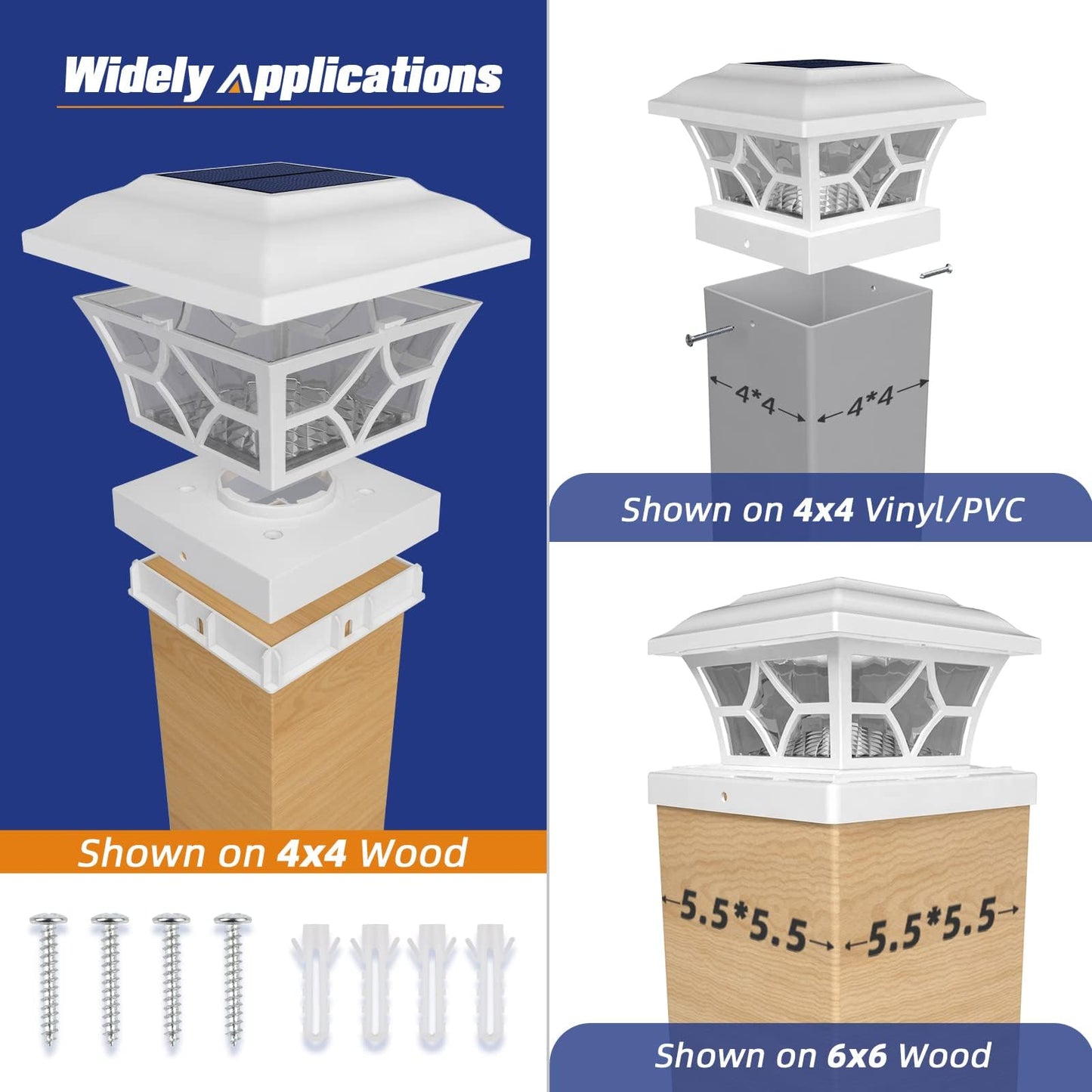 APONUO Solar Post Cap Lights - 12 Pack, IP64 Waterproof, 1000mAh Battery, for 4x4 5x5 6x6 Fences, White,