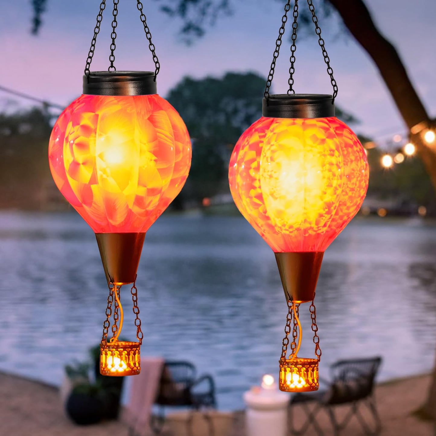 Dreamskip 2Pc Hot Air Balloon Solar Lantern With Flame  Pink Glass Balloon Lantern Lights Outdoor Waterproof  Hanging Solar Lights For Outside Garden Yard Patio Tree Porch Gift For Women Lovers Mom